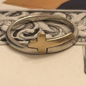 Rare Silpada Sterling Silver 9K Gold Overlay Cross Band Ring Size 8